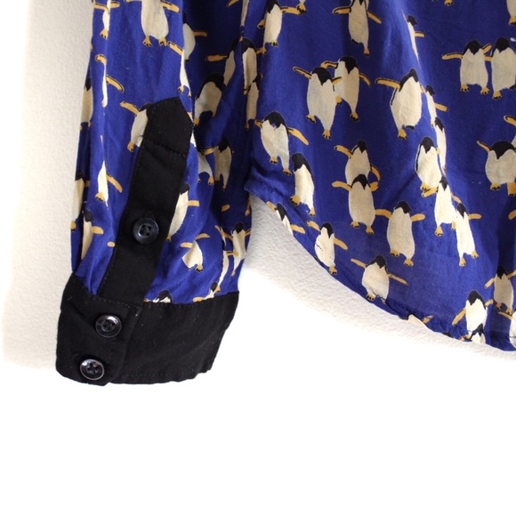 Anthropologie Maeve Penguin Retro Print Collar Button Top XS 0 - Picture 10 of 12